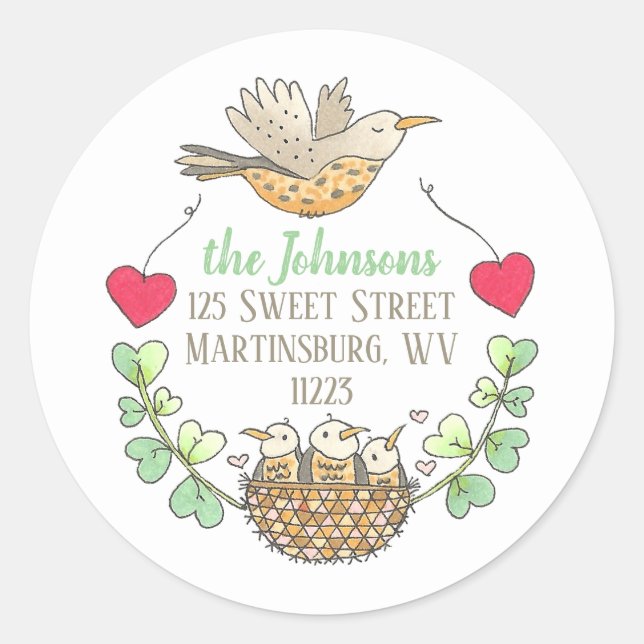 Triplets Baby Shower Return Address Classic Round Sticker (Front)