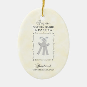 Triplets Baptism on Yellow 3 Crosses Personalised Ceramic Tree Decoration