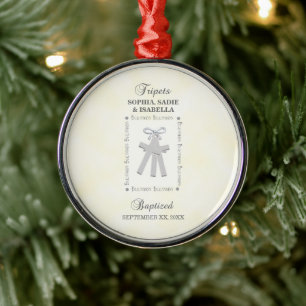 Triplets Baptism on Yellow 3 Crosses Personalised Metal Tree Decoration