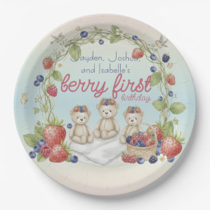 Triplets Berry First Birthday Party Paper Plate