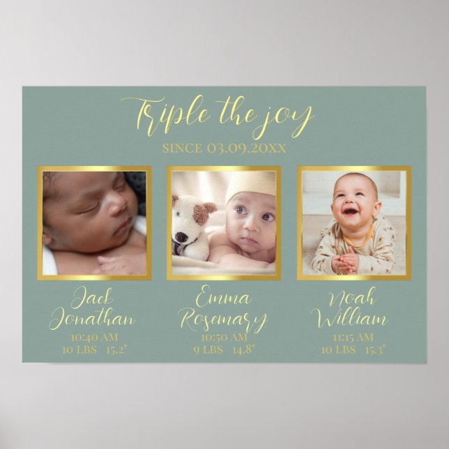 Triplets birth new parents gift wall decor Poster (Front)