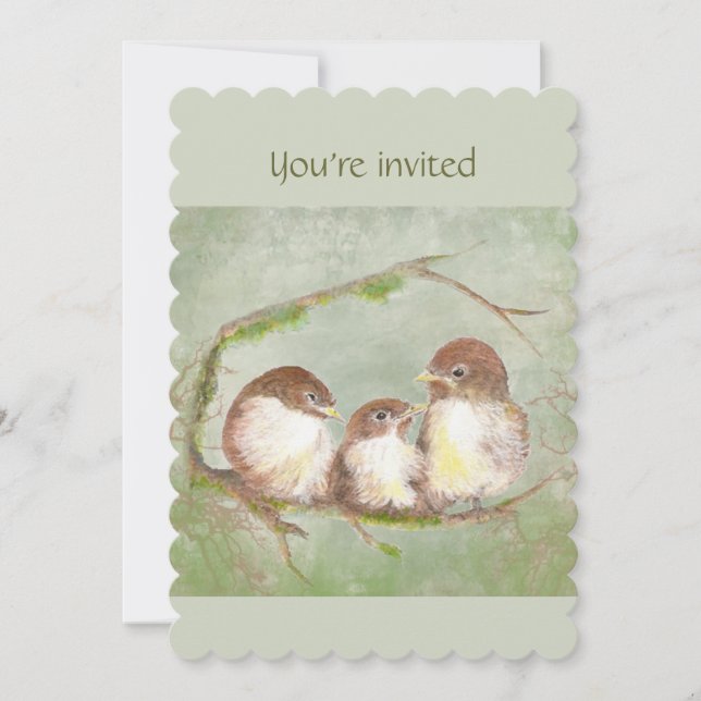 Triplet's Birthday Party Celebration Cute Birds Invitation (Front)