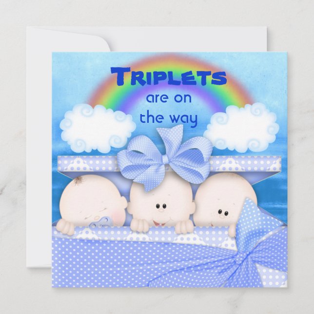 Triplets BOY Baby Shower Invitation (Front)