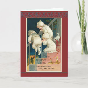 Triplets Christmas staircase Ellen H. Clapsaddle Holiday Card