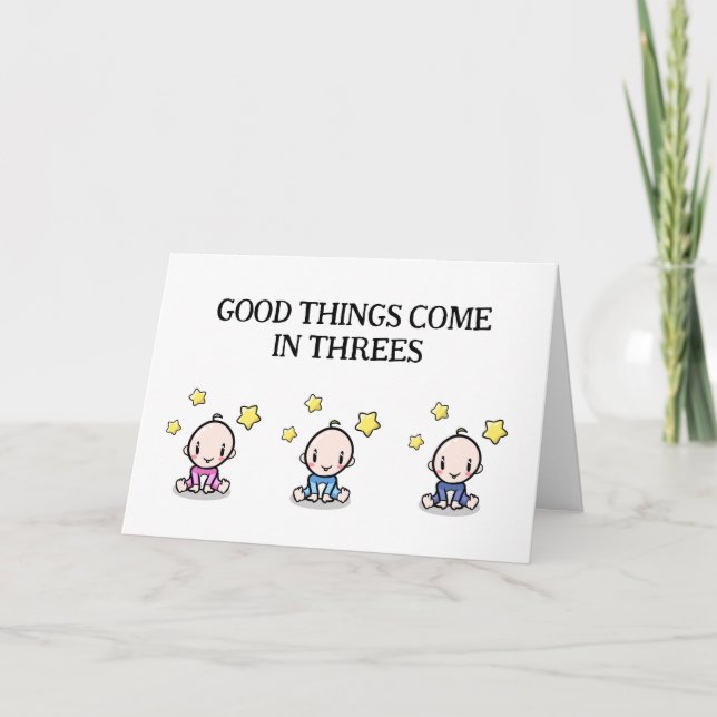 Triplets Congratulations Card, 1 girl, 2 boys, Thank You Card (Front)
