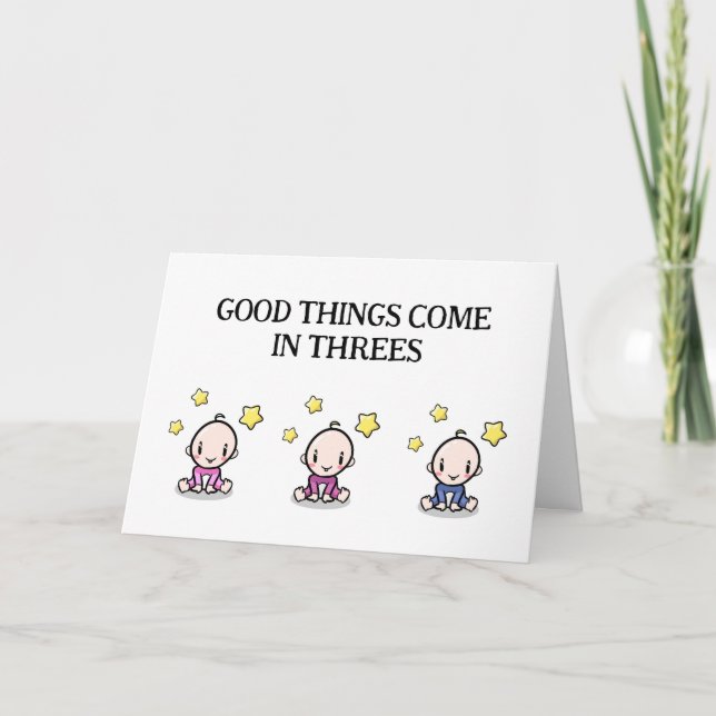 Triplets Congratulations Card, 2 girls, 1 boy, Thank You Card (Front)