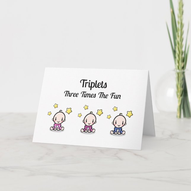 Triplets Congratulations Card, 2 Girls and 1 Boy, Thank You Card (Front)