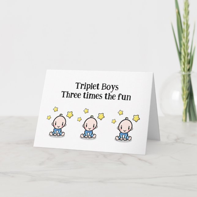 Triplets Congratulations Card, 3 triplet boys, Thank You Card (Front)