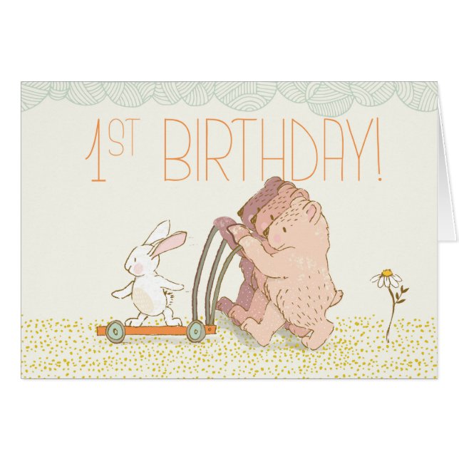 Triplets First Birthday Walking Bear and Rabbit (Front Horizontal)