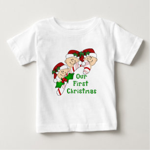 Triplets First Christmas Candy Cane Baby T-Shirt