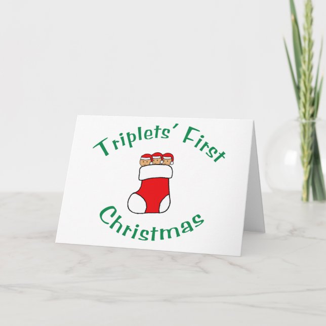 Triplets First Christmas - Stocking (no date) Holiday Card (Front)