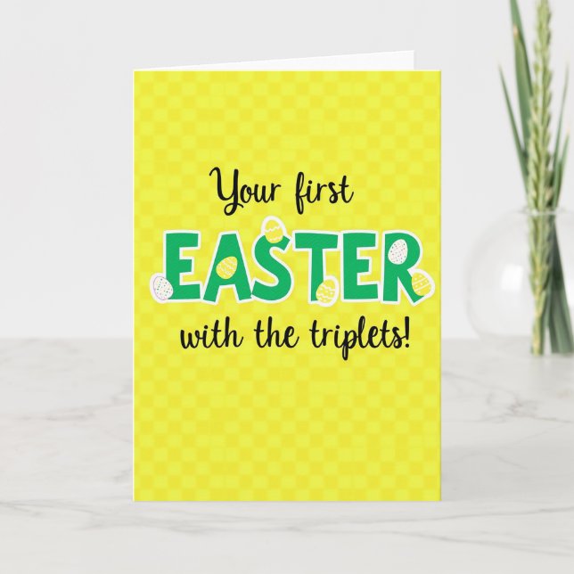 Triplets First Easter Checkerboard Card (Front)