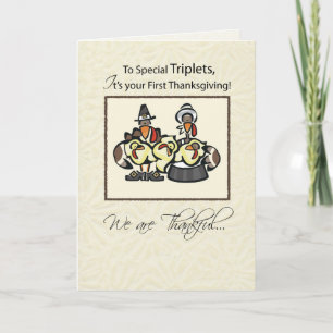 Triplets First Thanksgiving Turkey Family Holiday Card