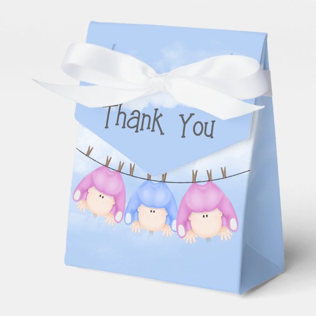 Triplets Hanging On Clothesline Favour Box (Front Side)