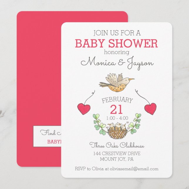 Triplets Mama Bird Flying Baby Shower Invitation (Front/Back)
