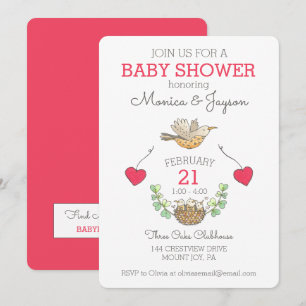 Triplets Mama Bird Flying Baby Shower Invitation