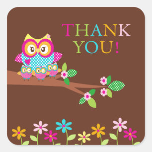 Triplets Owl Thank You Baby Shower  Square Sticker