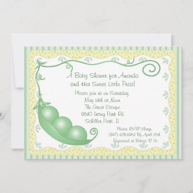 Triplets Peas in a Pod Baby Shower Invitation (Front)
