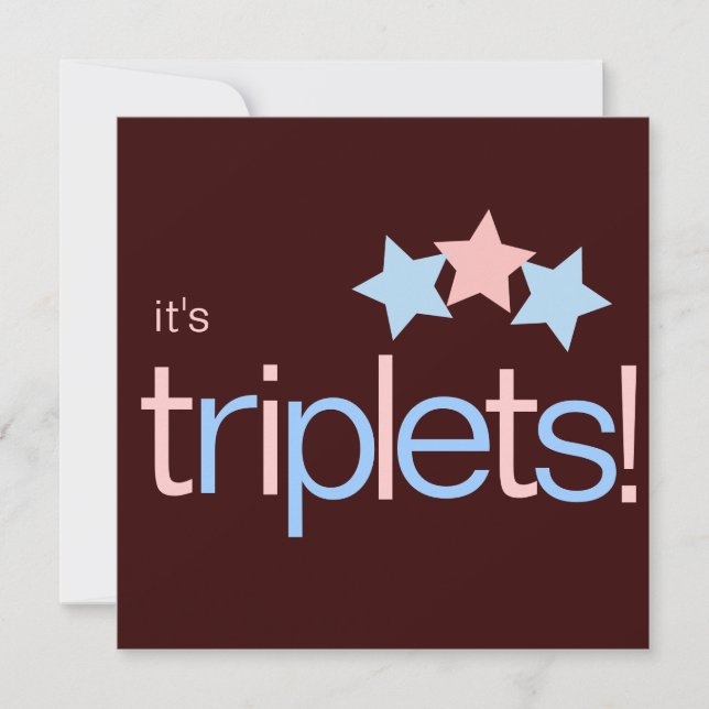 Triplets Stars Pink Blue Brown Baby Shower Invitation (Front)