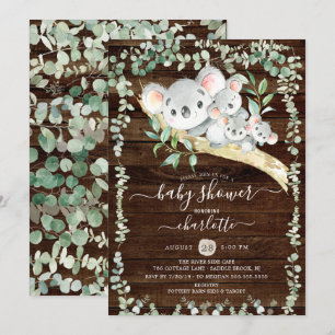 Triplets Sweet Koala Bears Baby Shower Invitation