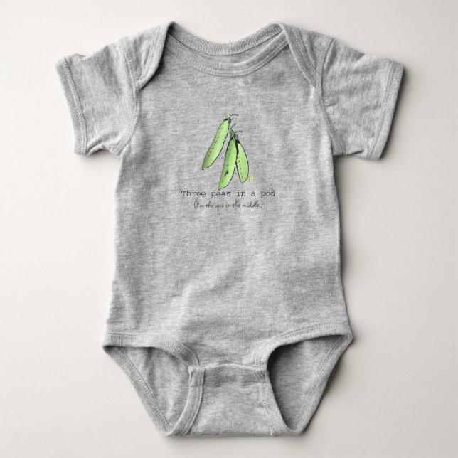 Triplets Three Peas in a Pod Baby Bodysuit (Front)