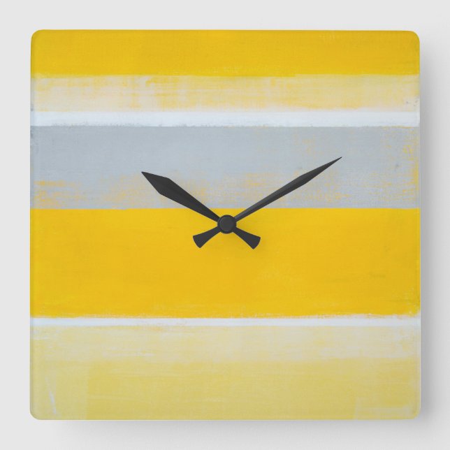 'Tripped' Grey and Yellow Abstract Art Clock (Front)