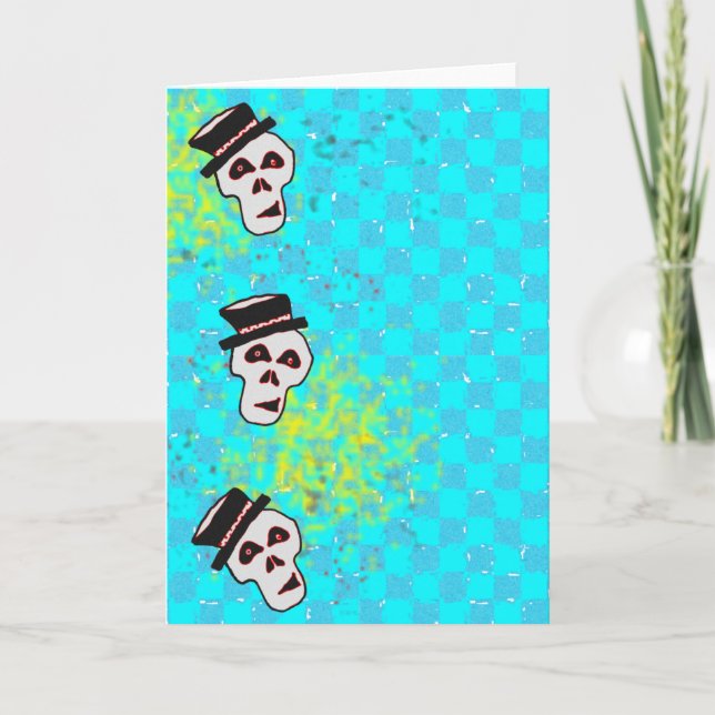 TRIPPLE SKULL BLANK GREETING CARD (Front)
