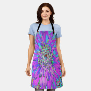 Trippy Abstract Aqua, Lime Green and Purple Dahlia Apron