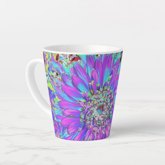 Trippy Abstract Aqua, Lime Green and Purple Dahlia Latte Mug (Left Angle)