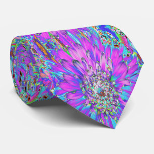 Trippy Abstract Aqua, Lime Green and Purple Dahlia Tie