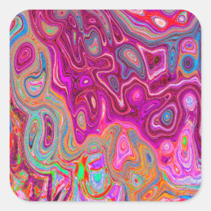 Trippy Abstract Magenta Rainbow Colours Retro Art Square Sticker