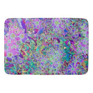 Trippy Abstract Pink and Purple Flowers Bath Mat