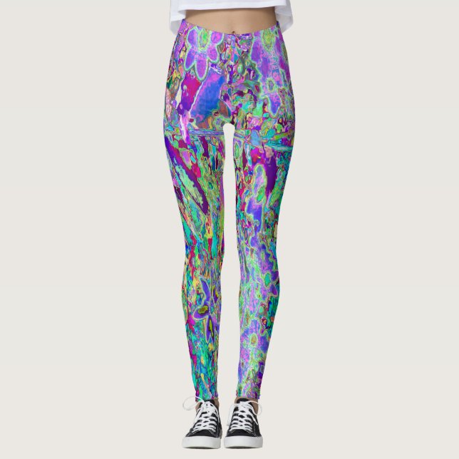 Trippy Abstract Pink and Purple Flowers Leggings (Front)