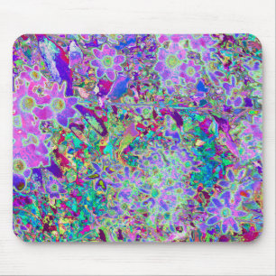 Trippy Abstract Pink and Purple Flowers Mouse Mat