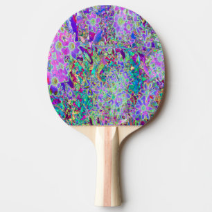 Trippy Abstract Pink and Purple Flowers Ping Pong Paddle