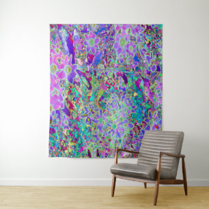 Trippy Abstract Pink and Purple Flowers Tapestry