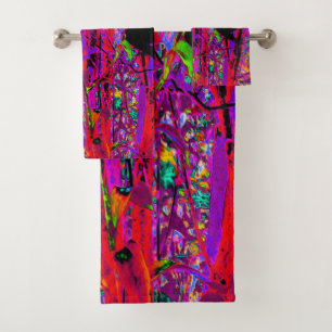 Trippy Abstract Rainbow Oriental Lily Flowers Bath Towel Set