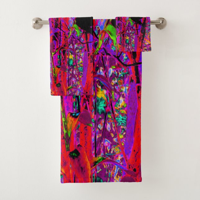 Trippy Abstract Rainbow Oriental Lily Flowers Bath Towel Set (Insitu)