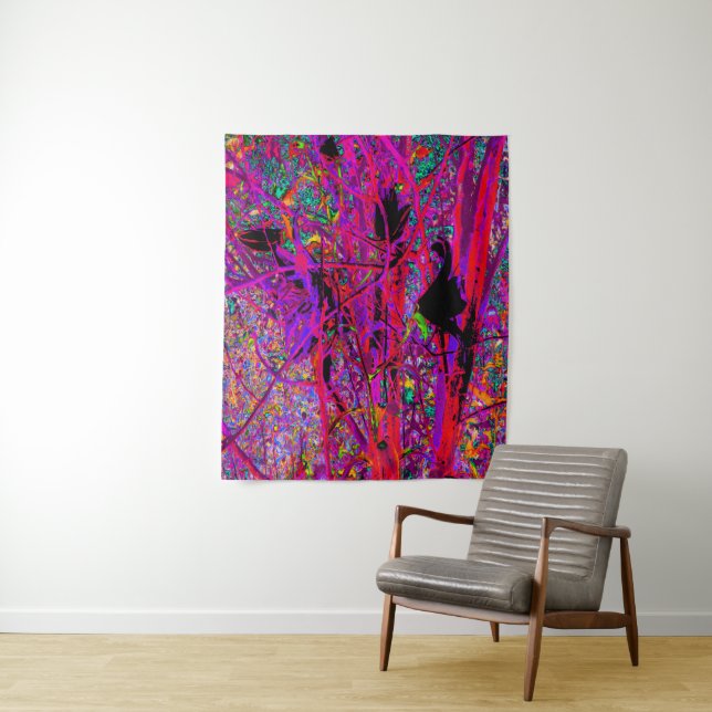 Trippy Abstract Rainbow Oriental Lily Flowers Tapestry (In Situ)