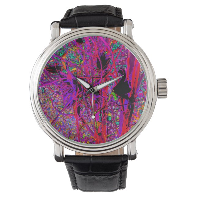 Trippy Abstract Rainbow Oriental Lily Flowers Watch (Front)