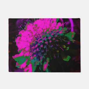 Trippy Abstract Retro Hot Pink and Black Flower Doormat