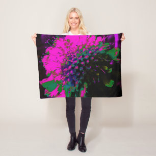Trippy Abstract Retro Hot Pink and Black Flower Fleece Blanket
