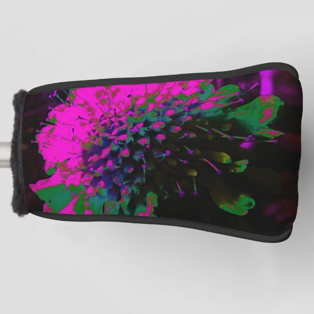 Trippy Abstract Retro Hot Pink and Black Flower Golf Head Cover (Front)