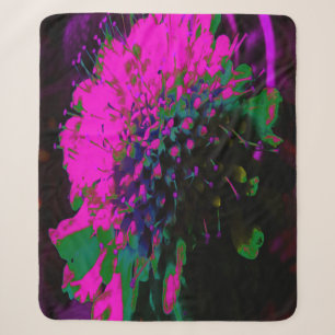 Trippy Abstract Retro Hot Pink and Black Flower Sherpa Blanket