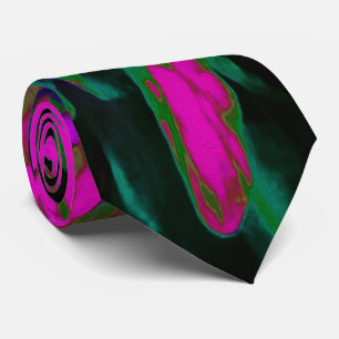 Trippy Abstract Retro Hot Pink and Black Flower Tie