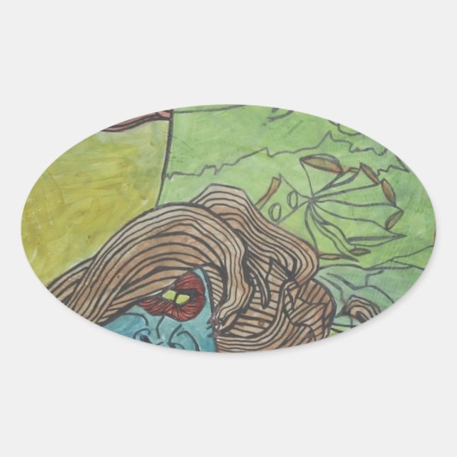 Trippy Artwork Design Oval Sticker (Front)