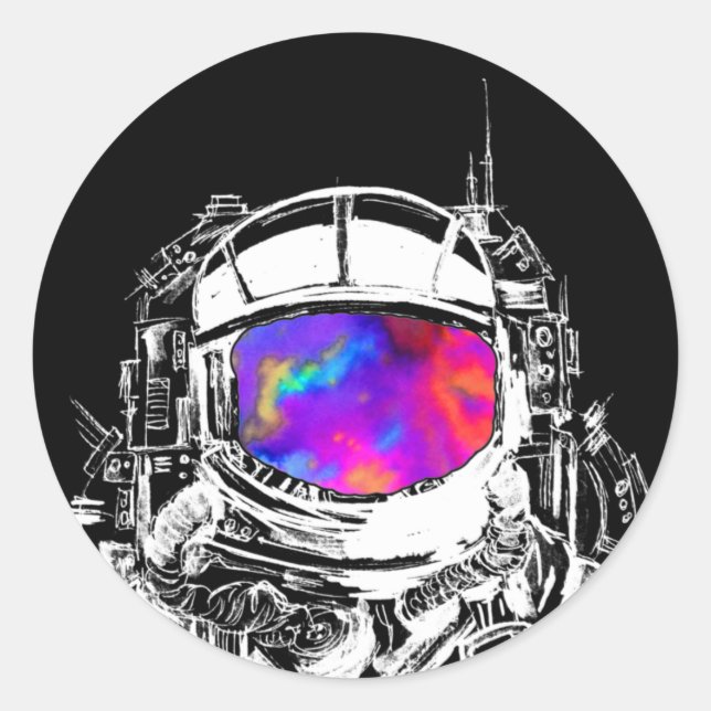 Trippy Astronaut Helmet Classic Round Sticker (Front)