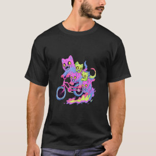 Trippy Bicyclist Cats Psychedelic Festival Rave Ta T-Shirt