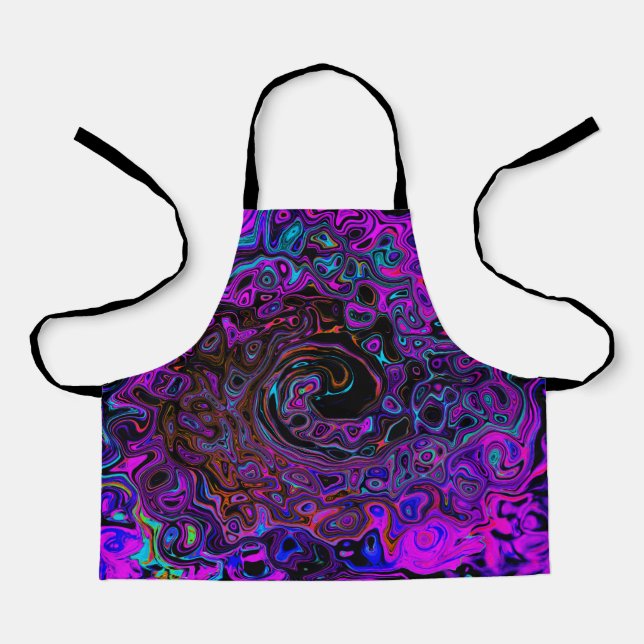 Trippy Black and Magenta Retro Liquid Swirl Apron (Front)