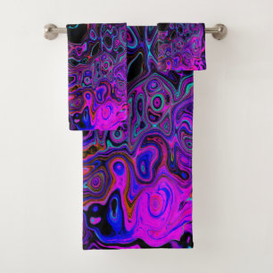 Trippy Black and Magenta Retro Liquid Swirl Bath Towel Set